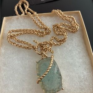 Anne Klein Gold Necklace with Green Pendant